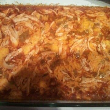 Chicken enchilada bake fresh out of the oven.