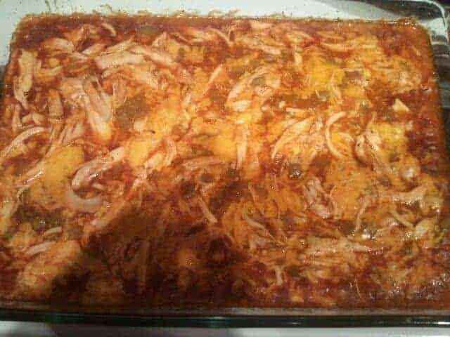 Chicken enchilada bake fresh out of the oven.