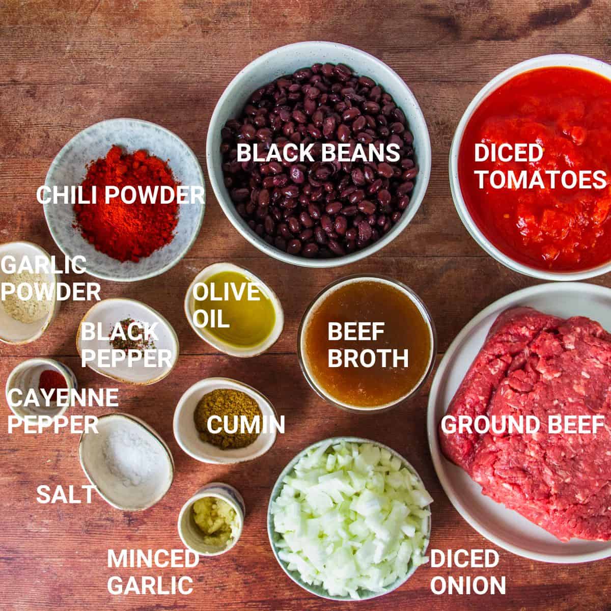 Ingredients for low-carb black bean chili