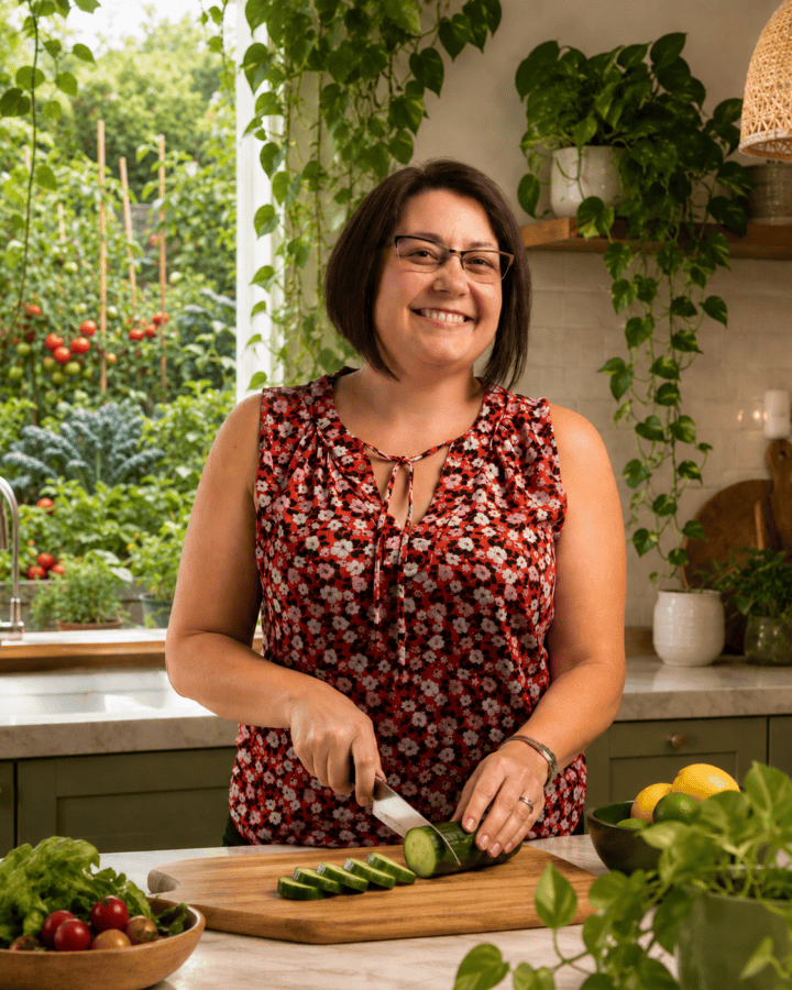 Heather Cooan, oncology nutrition consultant, cooking in her kitchen.